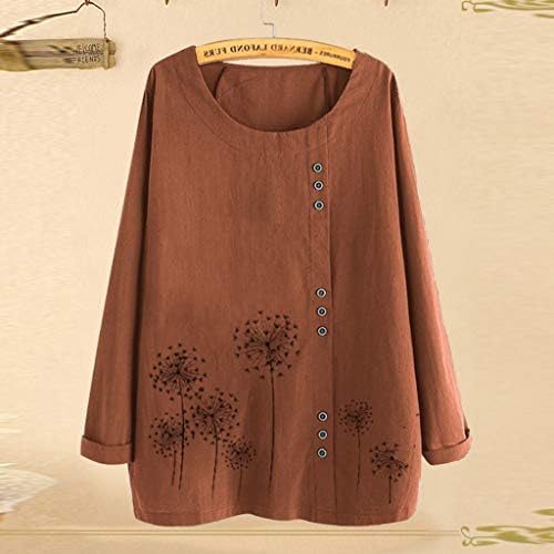 Latinday posteljina majica Žene O-izrez s dugim rukavima cvjetni print Vintage bluza Tunička pulover Ležerne