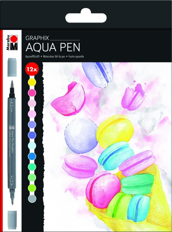 Marabu set markera za akvarelne četke - 12 boja akvarelne olovke, dvostruki vrh sa fleksibilnom četkom