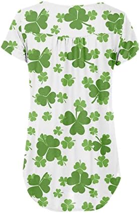 St Patricks Dan Shirt Žene Kratki Rukav Dugme V Vrat Lucky Funny Tunika Tops Irski Shamrock