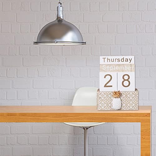 Desktop Perpetual Calendar Vintage Wood Kalendar Blok Mjesečni datum Datum Prikaz za uređenje kućnog ureda