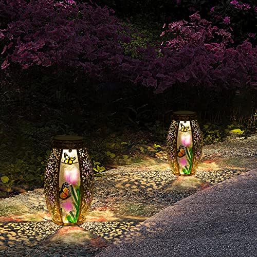 Solarne lampione vanjsko viseće svjetlo-LED leptir svjetla na solarni pogon dekorativna vodootporna stolna lampa sa Izdubljenim dizajnom za odmor u dvorištu dvorišta Patio Garden Pathway