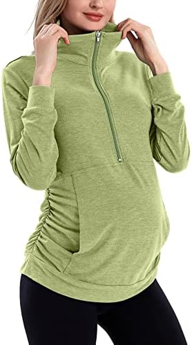 GINKANA Trudnička ženska duga rukava košulja sa pola zatvarača rever lagani Casual materinski pulover sa džepovima