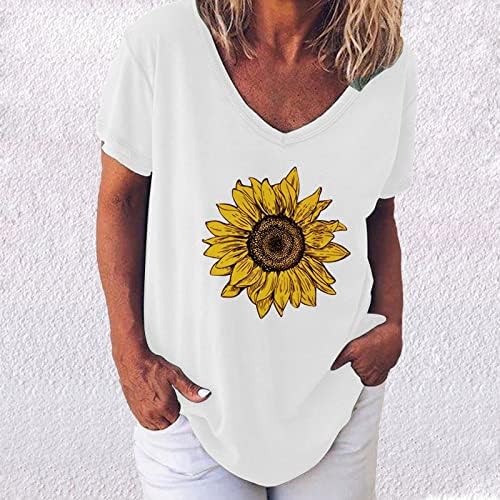 Djevojke Suncokret cvjetni print opušteni fit bluze Square vrat bluze Thirts s kratkim rukavima Lounge
