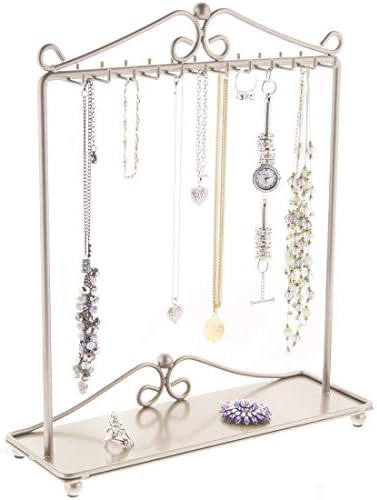 Angelynn's držač ogrlice stalak za izlaganje na drvetu Organizator nakita viseća Samostojeća ogrlica privjesak za odlaganje stalak, Calla Satin nikl srebro