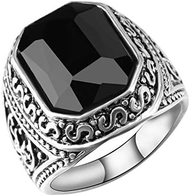 XCFS Unisex Retro kvadratno Dijamantno izrezano lice crni prsten od ahata od oniksa antički posrebreni