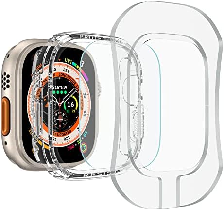 Amanecer za Apple Watch Ultra CASE + Apple Watch Ultra kaljeno stakleni zaštitnik zaslona, ​​360 dizajniran zaštitni poklopac za IWATCH Ultra 49mm Clear