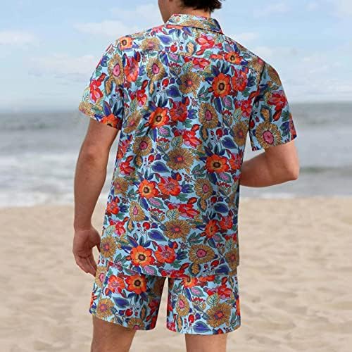 XZHDD muškarci Havajske majice Shars setovi, ljetna tropska cvjetna majica s kratkim rukavima na plaži Ležerne prilike Aloha 2 komada set