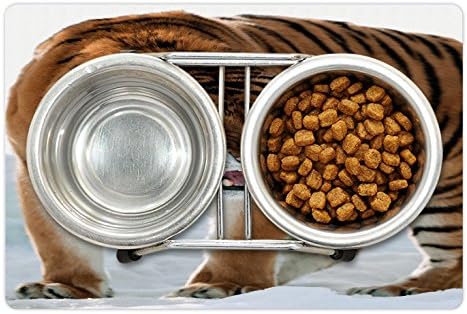 Ambesonne Tiger prostirka za kućne ljubimce za hranu i vodu, krupni plan Panthera Tigris Altaica Sibirski džinovski mačji ruski Predator, pravougaona neklizajuća gumena prostirka za pse i mačke, Blijedosmeđa Crna