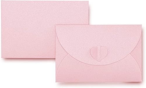 Koverte za poklon kartice, mali roze slatki & nbsp;držač za poklon kartice Mini džepovi za koverte sa kopčom u obliku srca za male Note kartice 4x2, 7 In, 20 pakovanje