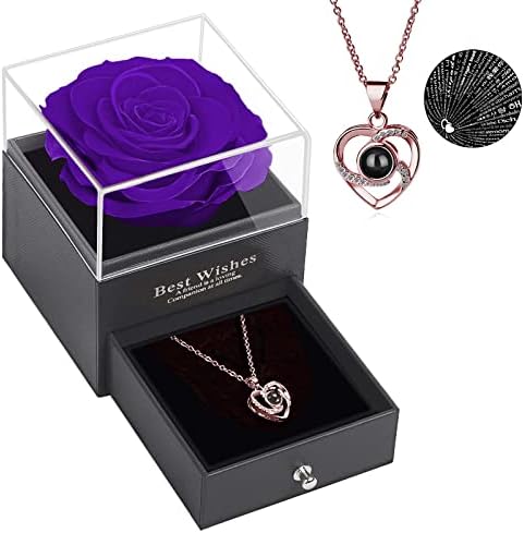 Kfoue sačuvane Real Real Rose pokloni za žene, rođendanski pokloni za žene sa volim te ogrlicu na 100 jezika