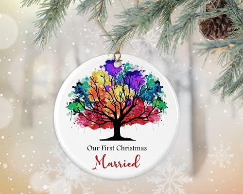 Krysdesigns Naš prvi božićni oženjeni ukras - Newwed Parovi Sadržaj vjenčanja - Rainbow Tree