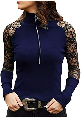 RMXEI ženska modna seksi čipka patentni zatvarač dugih rukava pulover pulover