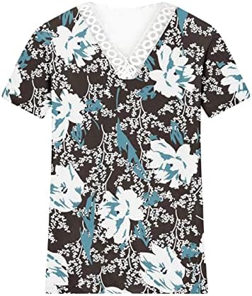 Heklani čipkasti obrub v vrhovi vrata, ženske ljetne majice s printom od perja Ležerne kratke rukave tunike udobne bluze 2023
