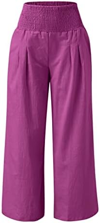 Ljetne Casual lanene pantalone za žene labave pantalone sa ravnim nogavicama visokog struka duge pantalone sa džepovima udobnim donjim dijelom
