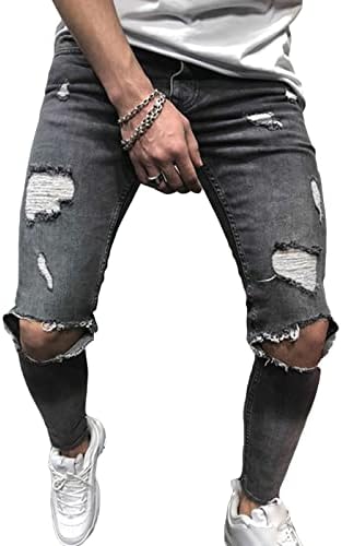 Mršave poderane farmerke za muškarce uznemirene uništene tanke pantalone od trapera Biker Hip Hop džin pantalone sa rupama