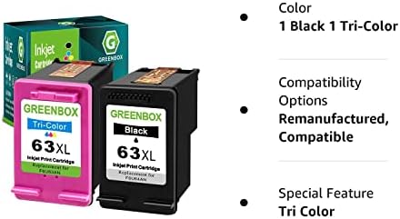 GreenBox prerađen 63xl High Yield kertridž sa mastilom kombinovana zamena za HP 63XL 63 XL OfficeJet 3830 5255 5258 Envy 4520 4512 4513 4516 DeskJet 1112 1110 3630printer Ink