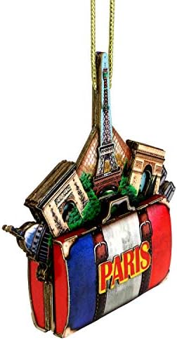 Pariz Božićni ukras 4 inčni dvostrani 3D Eiffelov kula Božićni ukras sa Notre Dame